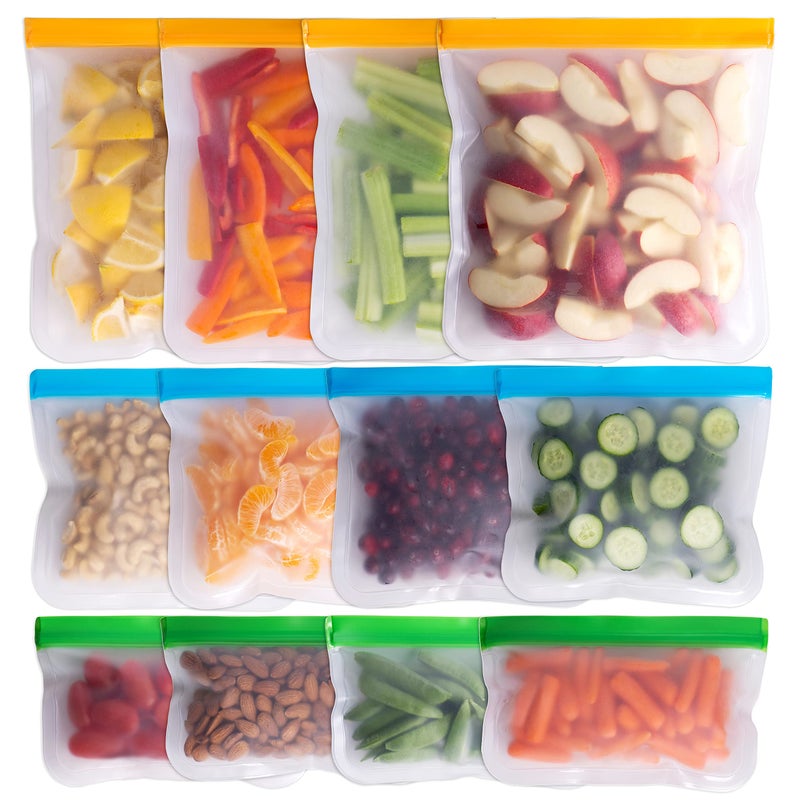 Greenzla Reusable Food Storage Bags - 12 Pack BPA-Free, Extra Thick, Leakproof Freezer & Lunch Carriers; 4 Gallon, Sandwich & Snack Options - Reusable Lunch Bags - Image 1